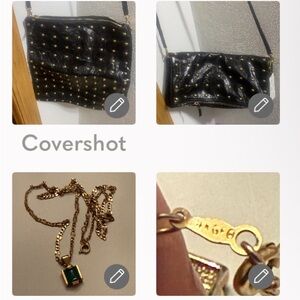 Leather bag - 14 K gold plated stud hardware 11”+14k gold filled 24”necklace